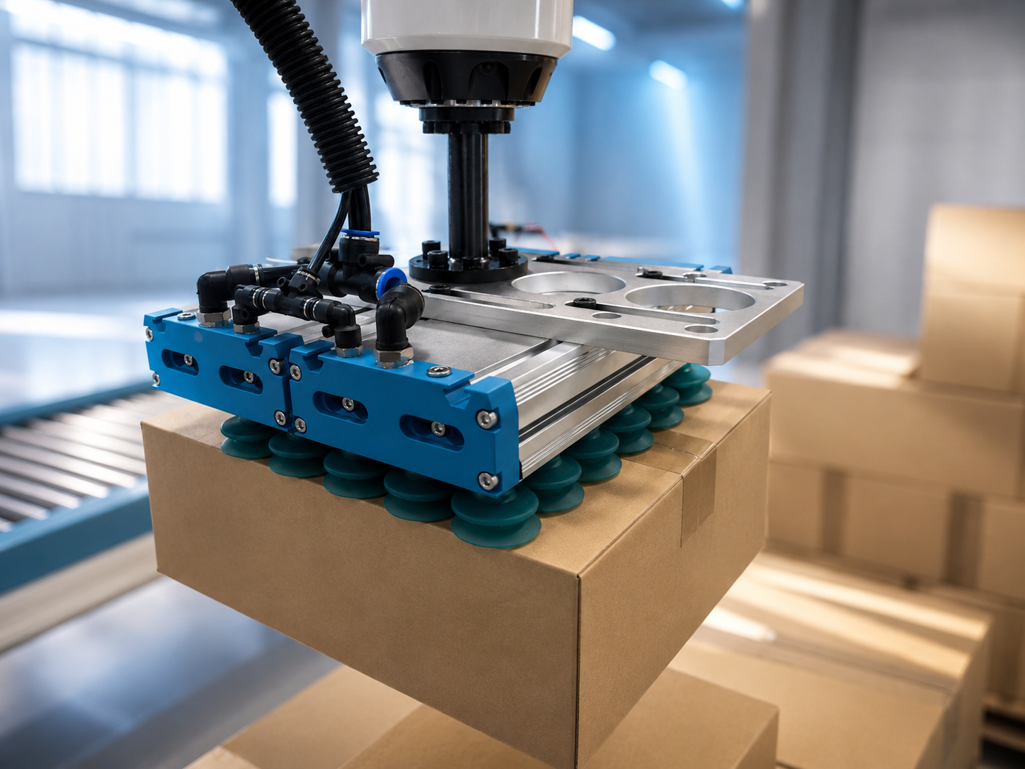 Chwytak robota SmartPallet nad kartonem